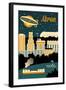 Akron, Ohio - Retro Skyline-Lantern Press-Framed Art Print