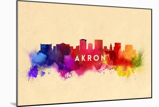 Akron, Ohio - Skyline Abstract-Lantern Press-Mounted Art Print