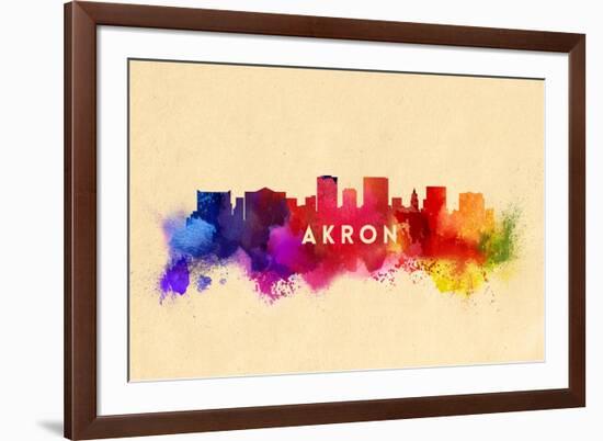 Akron, Ohio - Skyline Abstract-Lantern Press-Framed Art Print