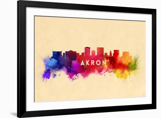Akron, Ohio - Skyline Abstract-Lantern Press-Framed Art Print