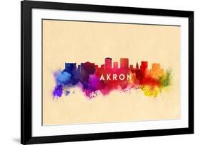 Akron, Ohio - Skyline Abstract-Lantern Press-Framed Art Print