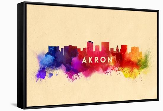 Akron, Ohio - Skyline Abstract-Lantern Press-Framed Stretched Canvas