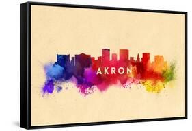 Akron, Ohio - Skyline Abstract-Lantern Press-Framed Stretched Canvas