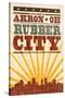 Akron, Ohio - Skyline and Sunburst Screenprint Style-Lantern Press-Stretched Canvas