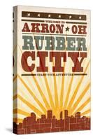 Akron, Ohio - Skyline and Sunburst Screenprint Style-Lantern Press-Stretched Canvas