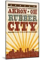 Akron, Ohio - Skyline and Sunburst Screenprint Style-Lantern Press-Mounted Art Print