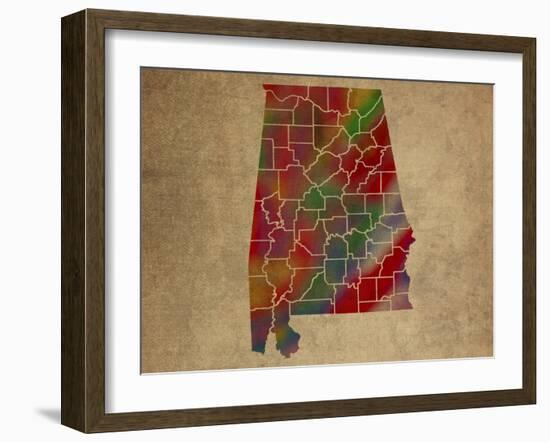 AL Colorful Counties-Red Atlas Designs-Framed Giclee Print