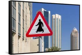 Al Dafna District (West Bay Business Quarter), Typical Pedestrian Crossing Road Sign-Massimo Borchi-Framed Stretched Canvas