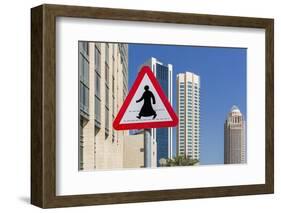 Al Dafna District (West Bay Business Quarter), Typical Pedestrian Crossing Road Sign-Massimo Borchi-Framed Photographic Print
