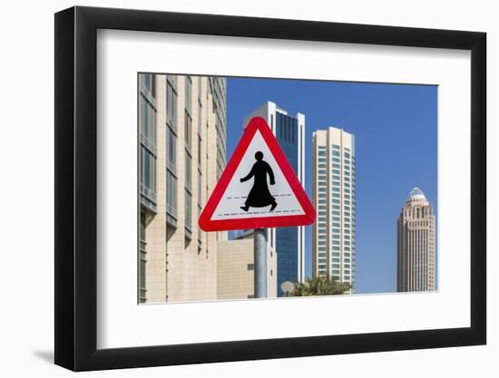 Al Dafna District (West Bay Business Quarter), Typical Pedestrian Crossing Road Sign-Massimo Borchi-Framed Photographic Print