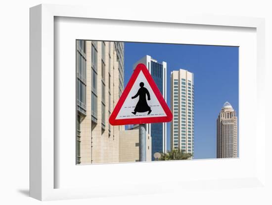 Al Dafna District (West Bay Business Quarter), Typical Pedestrian Crossing Road Sign-Massimo Borchi-Framed Photographic Print