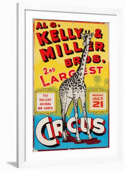 "Al G. Kelly & Miller Bros. 2nd Largest Circus: the Tallest Animal on Earth", Circa 1941-null-Framed Premium Giclee Print