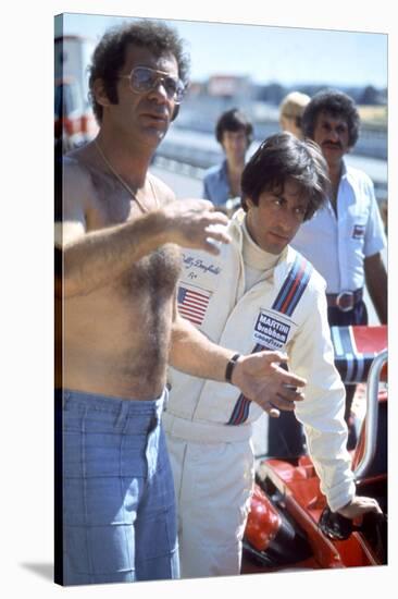 Al Pacino, producer, director Sydney Pollack, on the set of the film Bobby Deerfield, 1977 (photo)-null-Stretched Canvas