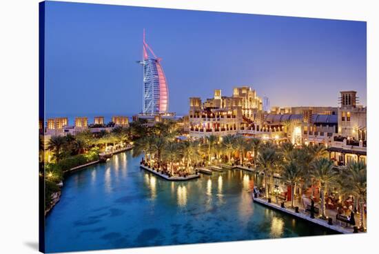 Al Quasr Hotel with Burj Al Arab at the Madinat Jumeirah Resort, Jumeirah Beach, Dubai-null-Stretched Canvas