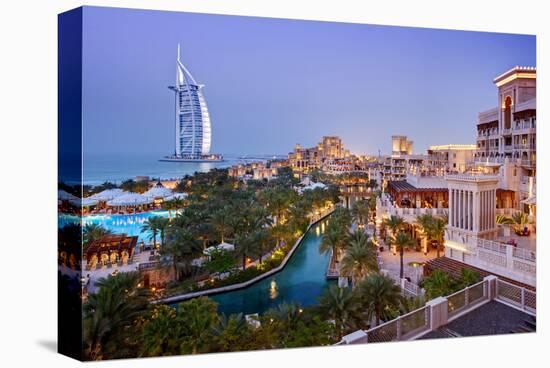 Al Quasr Hotel with Burj Al Arab at the Madinat Jumeirah Resort, Jumeirah Beach, Dubai-null-Stretched Canvas