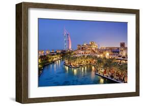 Al Quasr Hotel with Burj Al Arab at the Madinat Jumeirah Resort, Jumeirah Beach, Dubai-null-Framed Art Print