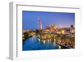 Al Quasr Hotel with Burj Al Arab at the Madinat Jumeirah Resort, Jumeirah Beach, Dubai-null-Framed Art Print