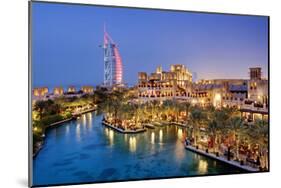 Al Quasr Hotel with Burj Al Arab at the Madinat Jumeirah Resort, Jumeirah Beach, Dubai-null-Mounted Art Print