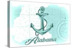 Alabama - Anchor - Teal - Coastal Icon-Lantern Press-Stretched Canvas