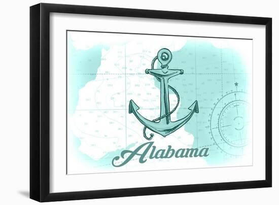 Alabama - Anchor - Teal - Coastal Icon-Lantern Press-Framed Art Print