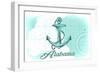 Alabama - Anchor - Teal - Coastal Icon-Lantern Press-Framed Art Print