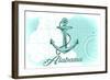 Alabama - Anchor - Teal - Coastal Icon-Lantern Press-Framed Art Print