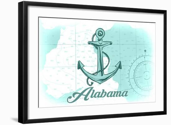 Alabama - Anchor - Teal - Coastal Icon-Lantern Press-Framed Art Print