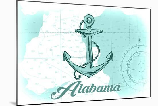 Alabama - Anchor - Teal - Coastal Icon-Lantern Press-Mounted Art Print