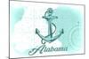 Alabama - Anchor - Teal - Coastal Icon-Lantern Press-Mounted Art Print