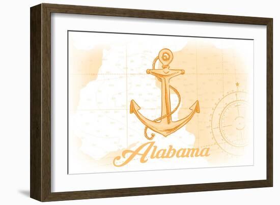Alabama - Anchor - Yellow - Coastal Icon-Lantern Press-Framed Art Print