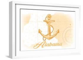 Alabama - Anchor - Yellow - Coastal Icon-Lantern Press-Framed Art Print