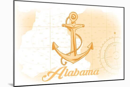 Alabama - Anchor - Yellow - Coastal Icon-Lantern Press-Mounted Art Print