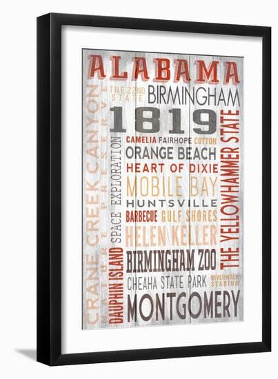 Alabama - Barnwood Typography-Lantern Press-Framed Art Print