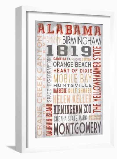 Alabama - Barnwood Typography-Lantern Press-Framed Art Print