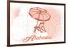 Alabama - Beach Chair and Umbrella - Coral - Coastal Icon-Lantern Press-Framed Art Print