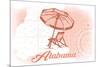 Alabama - Beach Chair and Umbrella - Coral - Coastal Icon-Lantern Press-Mounted Art Print