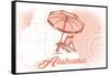 Alabama - Beach Chair and Umbrella - Coral - Coastal Icon-Lantern Press-Framed Stretched Canvas