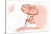 Alabama - Beach Chair and Umbrella - Coral - Coastal Icon-Lantern Press-Stretched Canvas