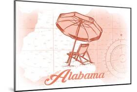 Alabama - Beach Chair and Umbrella - Coral - Coastal Icon-Lantern Press-Mounted Art Print