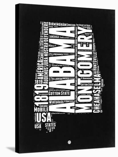 Alabama Black and White Map-NaxArt-Stretched Canvas