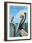 Alabama - Brown Pelicans-Lantern Press-Framed Art Print