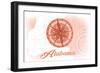 Alabama - Compass - Coral - Coastal Icon-Lantern Press-Framed Art Print