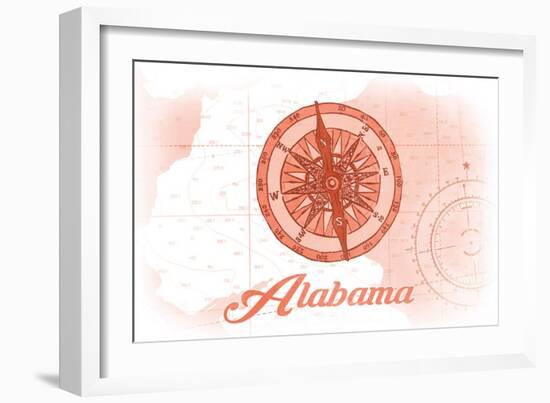 Alabama - Compass - Coral - Coastal Icon-Lantern Press-Framed Art Print