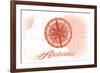 Alabama - Compass - Coral - Coastal Icon-Lantern Press-Framed Art Print