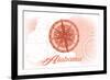 Alabama - Compass - Coral - Coastal Icon-Lantern Press-Framed Art Print