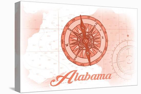 Alabama - Compass - Coral - Coastal Icon-Lantern Press-Stretched Canvas