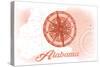 Alabama - Compass - Coral - Coastal Icon-Lantern Press-Stretched Canvas