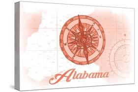 Alabama - Compass - Coral - Coastal Icon-Lantern Press-Stretched Canvas