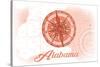 Alabama - Compass - Coral - Coastal Icon-Lantern Press-Stretched Canvas