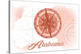 Alabama - Compass - Coral - Coastal Icon-Lantern Press-Stretched Canvas